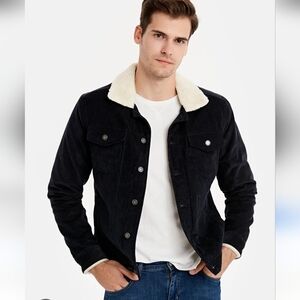 Zara Man Black Corduroy Borg Lined Jacket - Size S